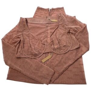 SKIMS After Hours Long Sleeve Bra Top + Leggings Set Rose Clay 4X